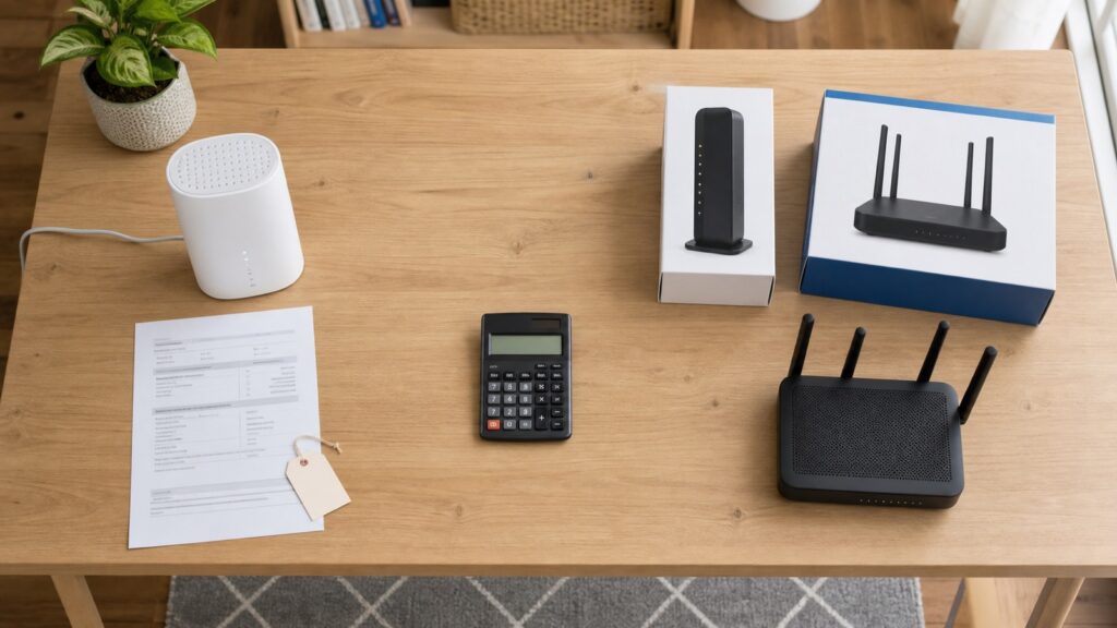 Rented internet gateway compared with a customer-owned modem and Wi-Fi router