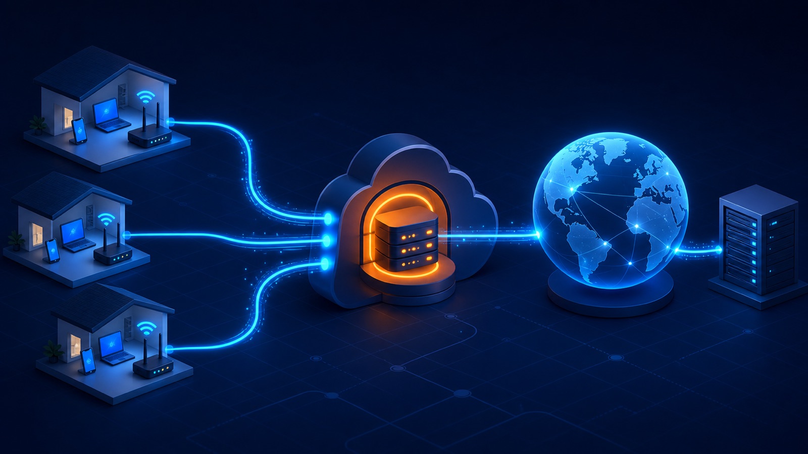 Three home networks sharing one public IPv4 address through an ISP CGNAT gateway