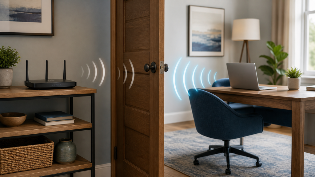 Home office WiFi signal compared with the same door open and closed between the router and laptop
