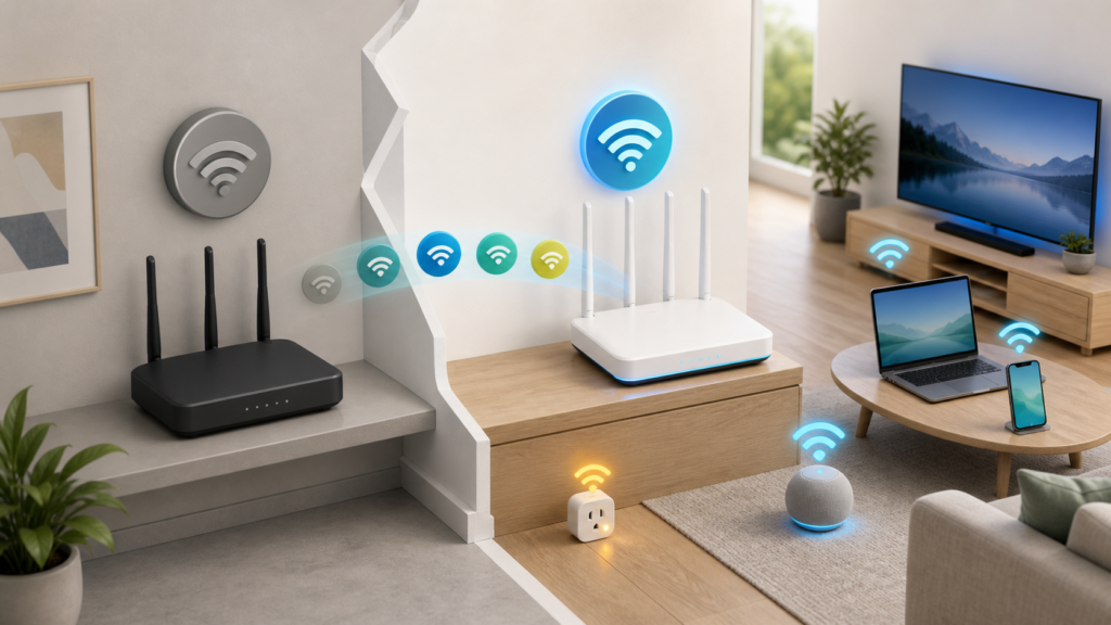 Old and new routers using the same WiFi details while household devices reconnect